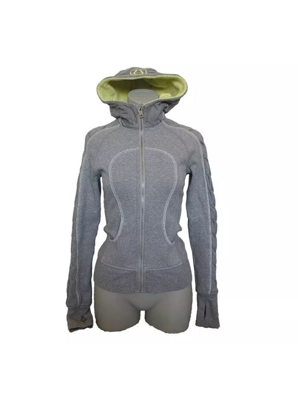 Lululemon Scuba Full Zip Hoodie Gray Cable Knit Details Sz 2 Thumbholes